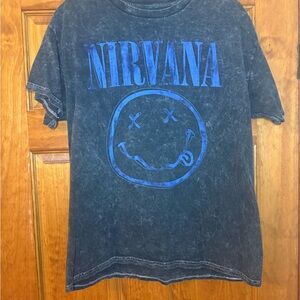 NIRVANA Black and Blue Smiley Face Tee